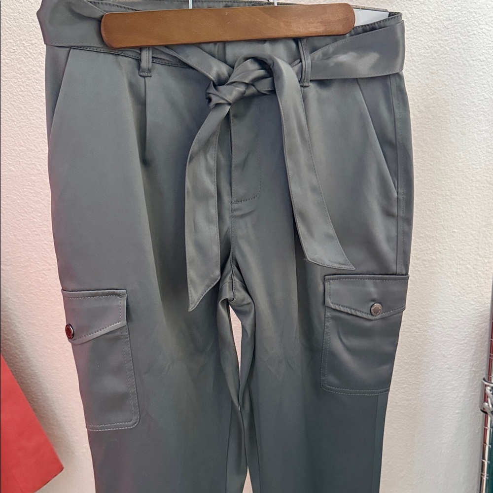 White House Black Market Gray Cropped Cargo Pants with Waist Tie